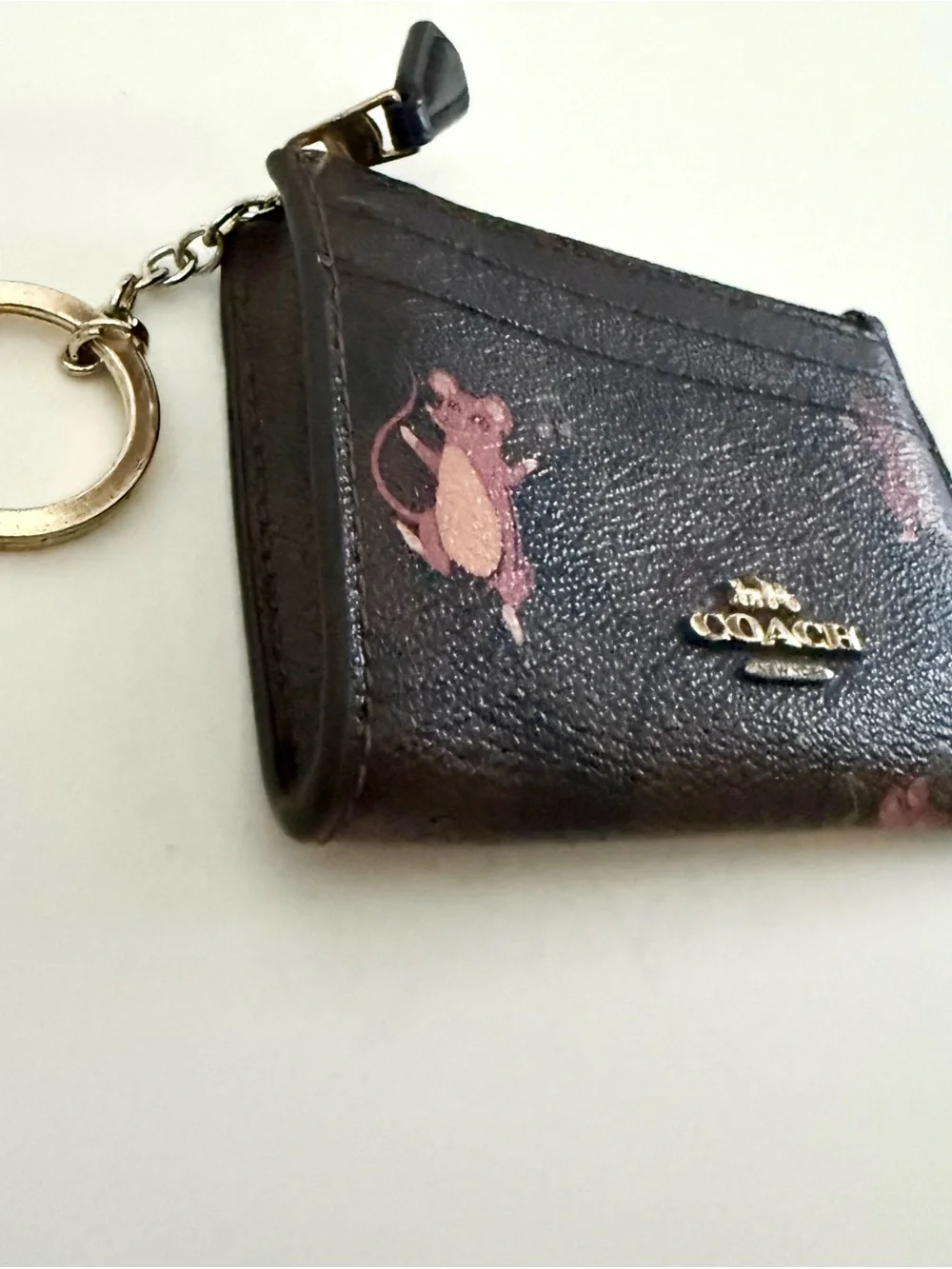 Coach Mini Skinny ID Case Wallet Signature Canvas Party Mouse Print